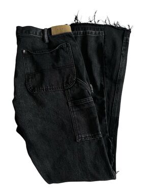 Mens MNML 33 (Fits 34x34) Stacked Distressed Ripped Flare Double Knee Jeans